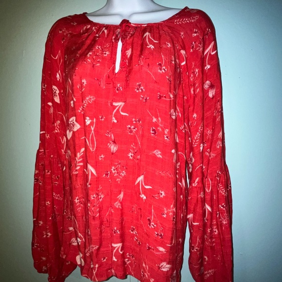 Universal Thread Blouse Size XXL Thin Long Sleeve Red White Design - Picture 8 of 10
